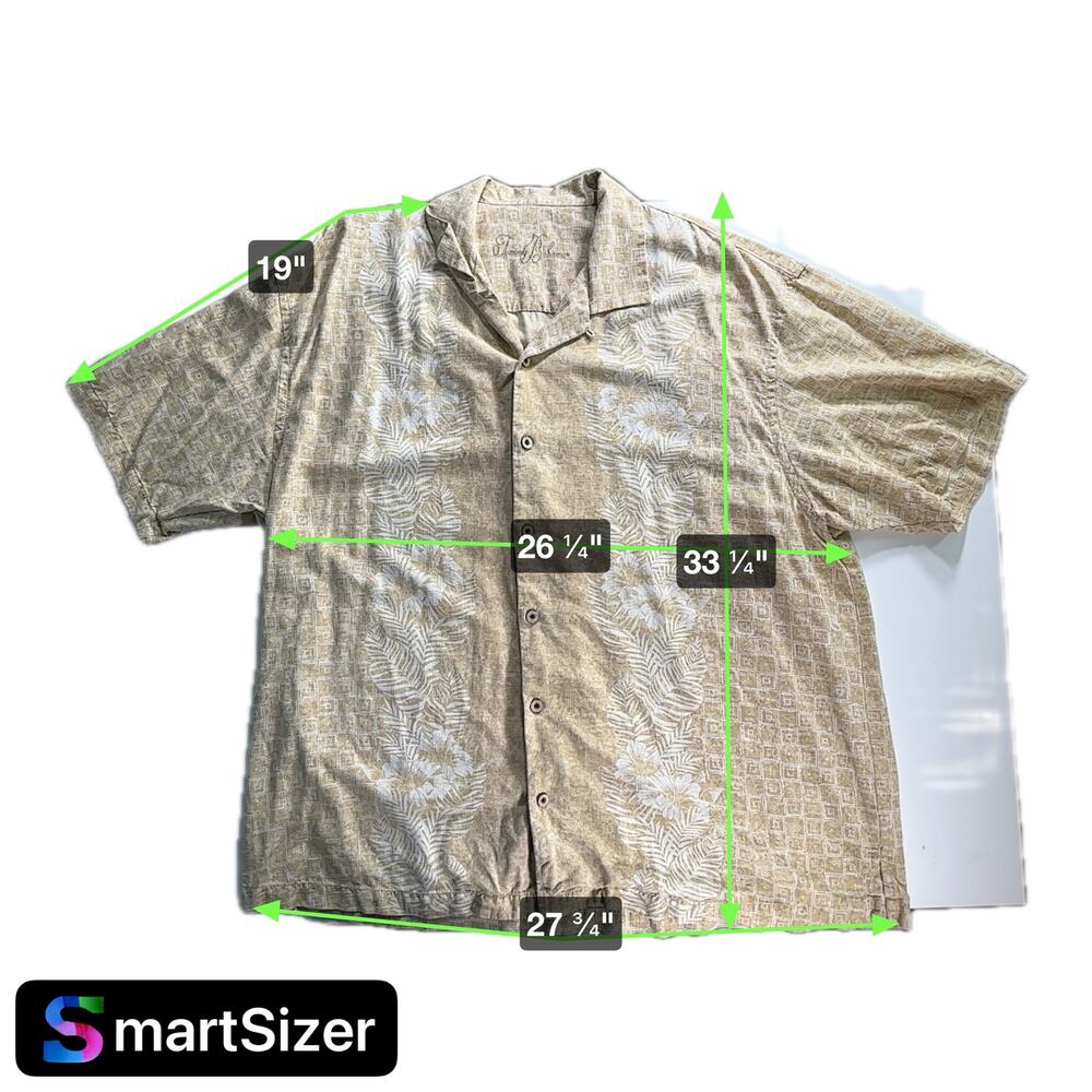 Tommy Bahama Men's XXL Khaki White Tropical Palm Silk Button Up Hawaiian Shirt - Picture 7 of 7
